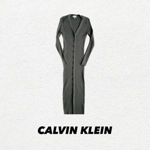 Calvin Klein Green Buttons Midi Sweater Dress